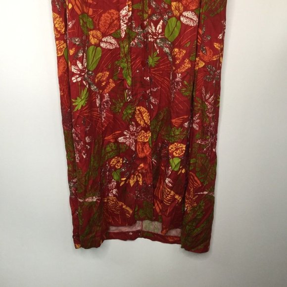 Bahama Beach Maxi Dress Women Medium Red Button-Down Floral Sleeveless Waist Tie - Picture 3 of 10